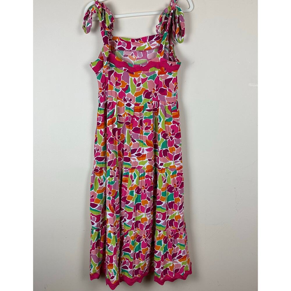 Womens Colorful Maxi Dress Size L Tie Strap Ric Rac Trim Boho Resort Cottagecore - Picture 3 of 11